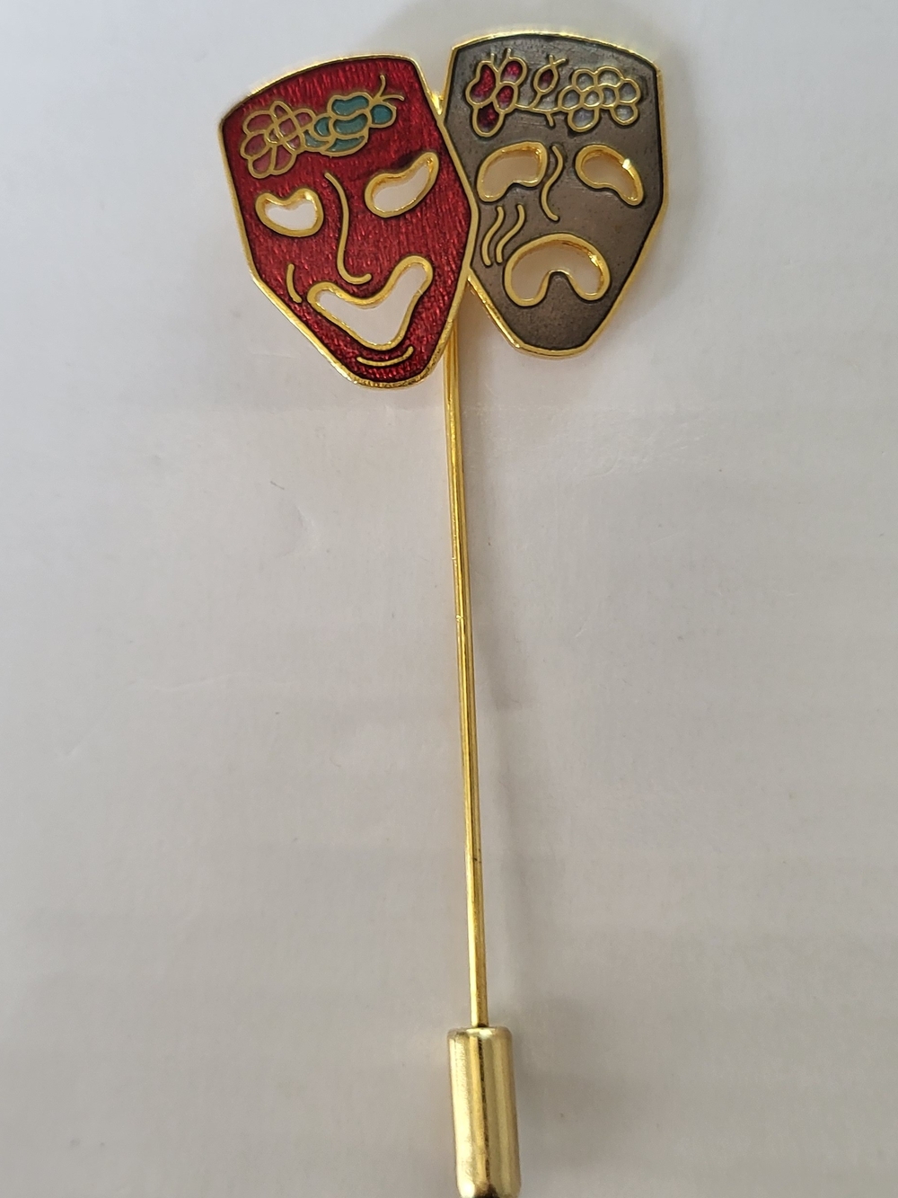 VTG Cloisonne Theater Tragedy Mask Stick Pin Brooch l